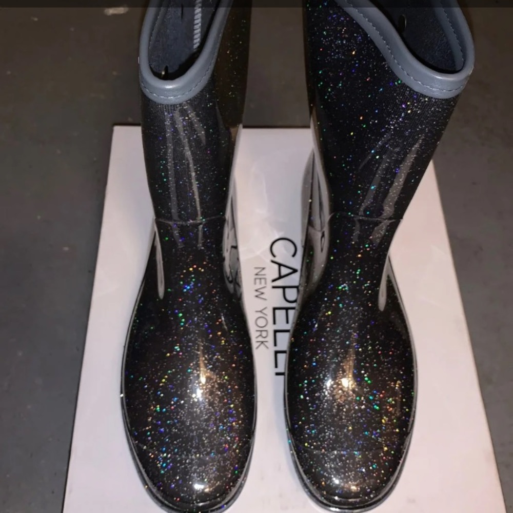 Grey Sparkly Rain Boots
